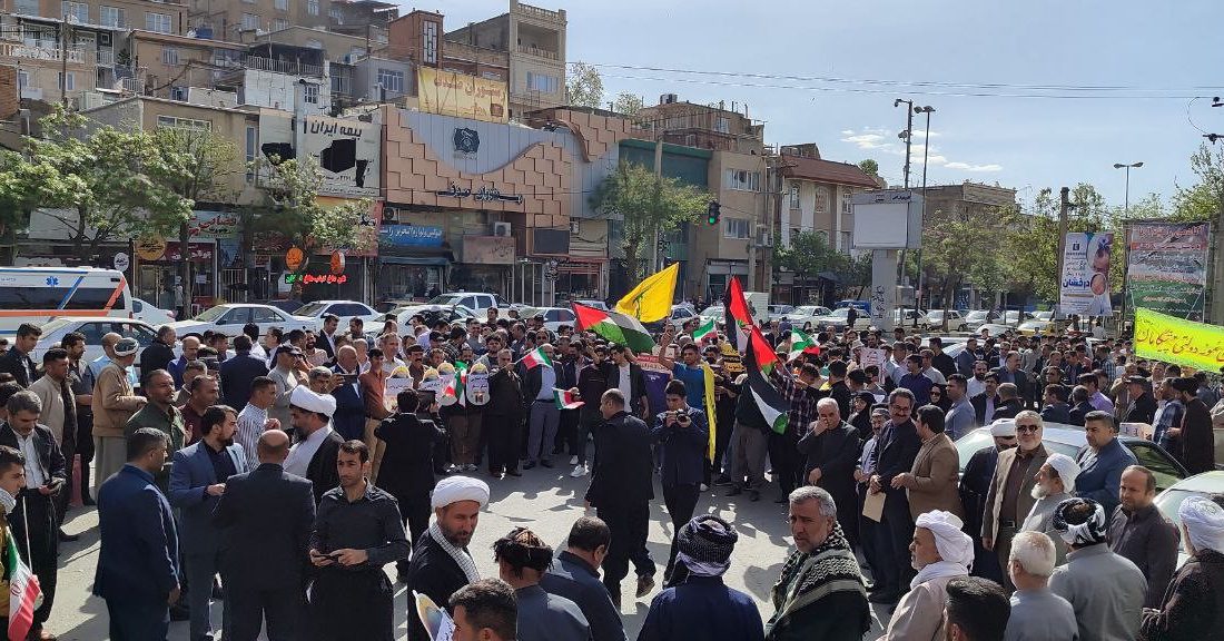 تجمع مردم مریوان در حمایت از پاسخ موشکی ایران به رژیم غاضی صهیونیستی